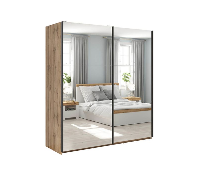 Armoire Placard à 2 Portes Coulissantes Avec Miroir Coloris Chêne Wotan