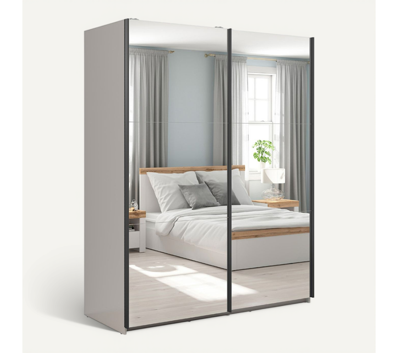 Armoire Placard à 2 Portes Coulissantes Avec Miroir Coloris Beige Kashmir