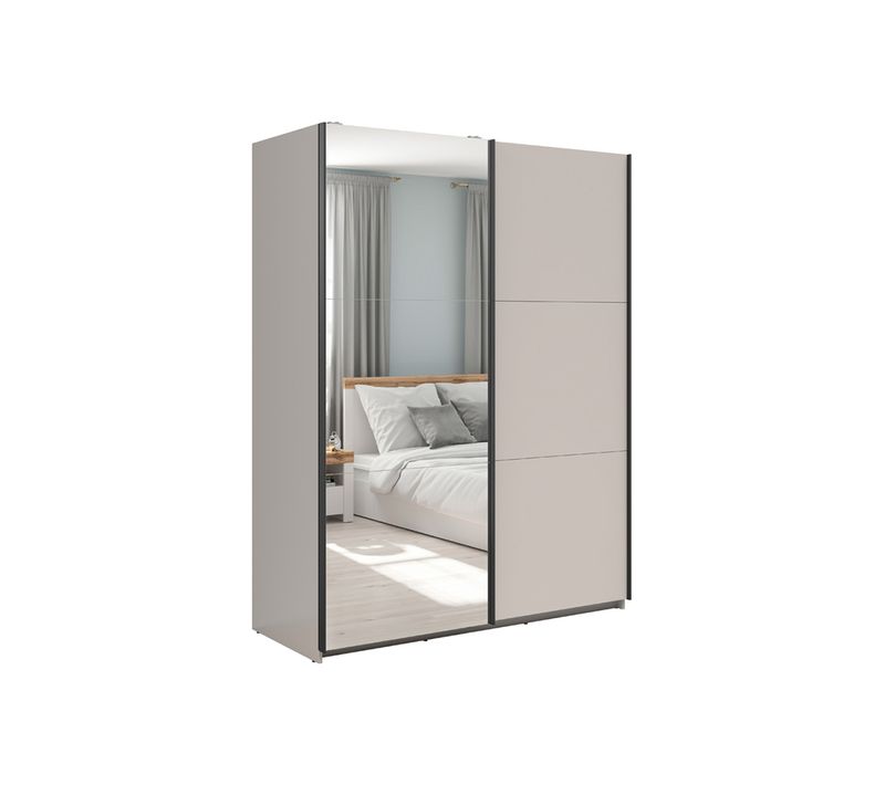 Armoire Placard à 2 Portes Coulissantes Dont 1 Avec Miroir Coloris Beige Kashmir