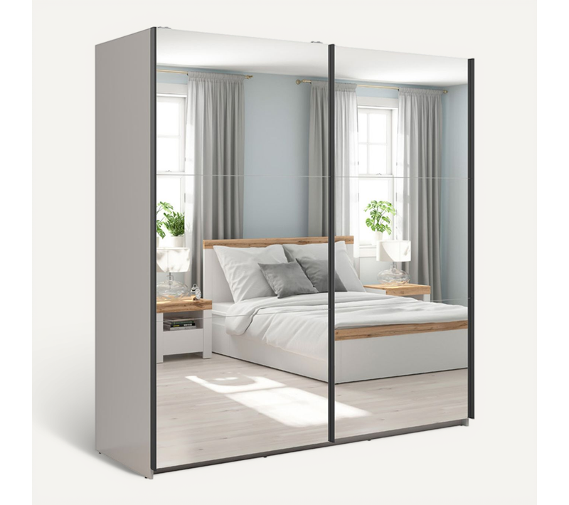 Armoire Placard à 2 Portes Coulissantes Avec Miroir Coloris Beige Kashmir