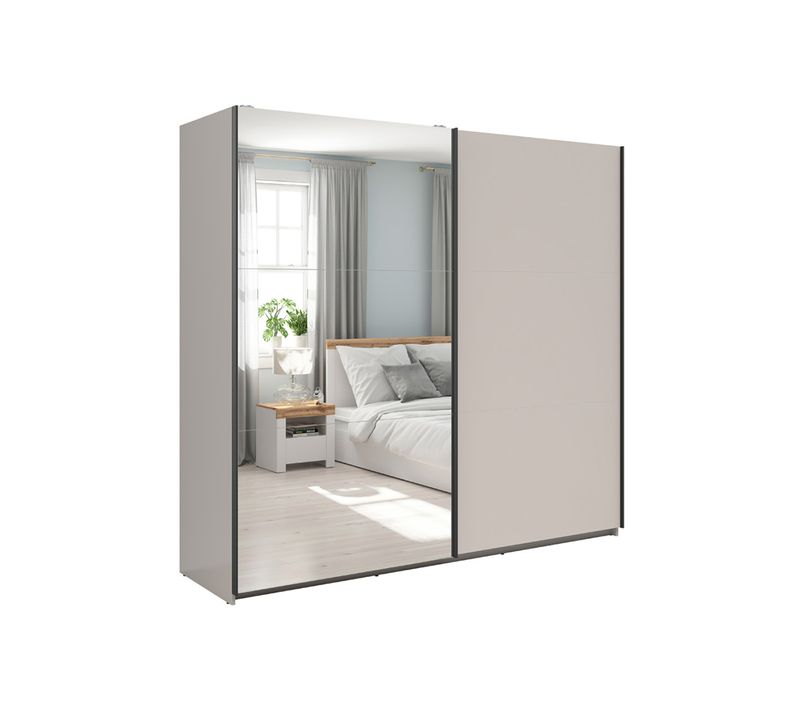 Armoire Placard à 2 Portes Coulissantes Dont 1 Avec Miroir Coloris Beige Kashmir