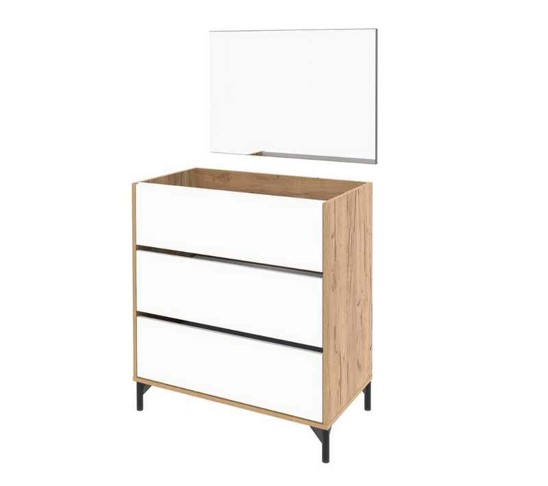 Meuble Sous-vasque Sur Pieds à 3 Tiroirs Avec Miroir (sans Lavabo) Coloris Blanc/chêne