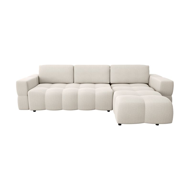 Canapé D'angle Droit Convertible Coffre 5 Places Tissu Tramé Crème