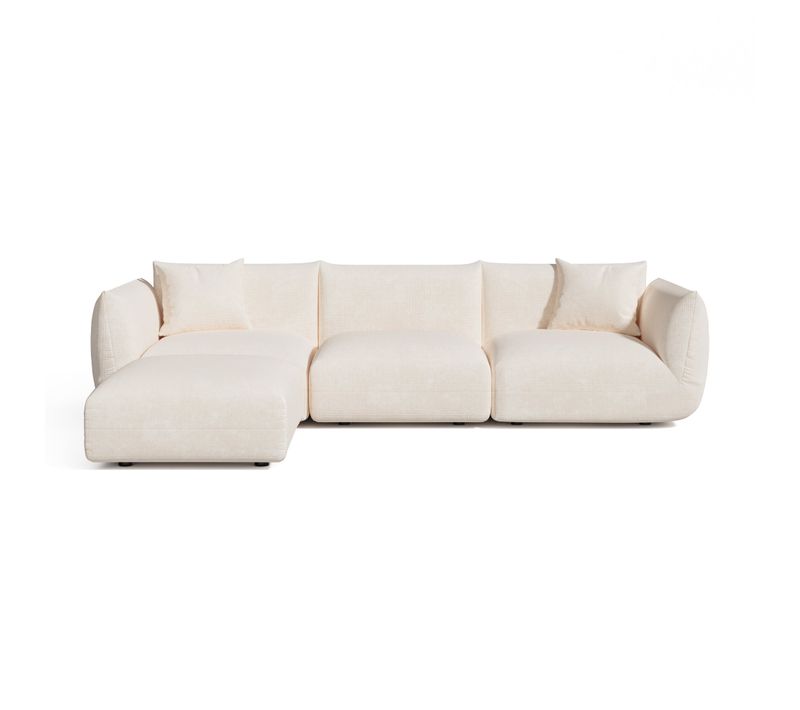 Canapé D'angle Modulable 5-6 Places Velours Chenillé Crème