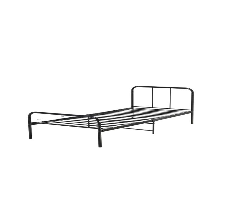 Cadre De Lit En Métal Noir 160x200 Cm Avec Sommier Solide Pour Adultes Et Enfants