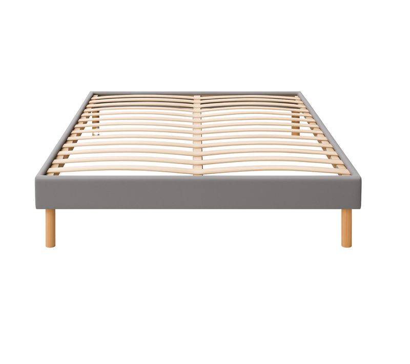 Sommier Tapissier Gris 140x190 Cm Avec 2 X 13 Lattes Et Pieds 20 Cm - Montage Rapide