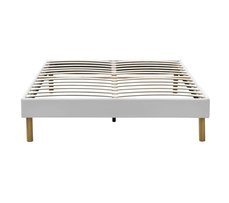 Sommier déco Blanc Confortable 140x190 Avec Pieds 20 Cm Et 2 X 13 Lattes Montage Facile