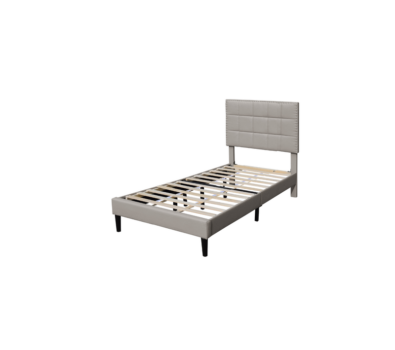 Lit Riley Pour Matelas 90x200-sommier+tête De Lit Capitonnee Couleur Gris+pieds En 16cm Pour Matelas
