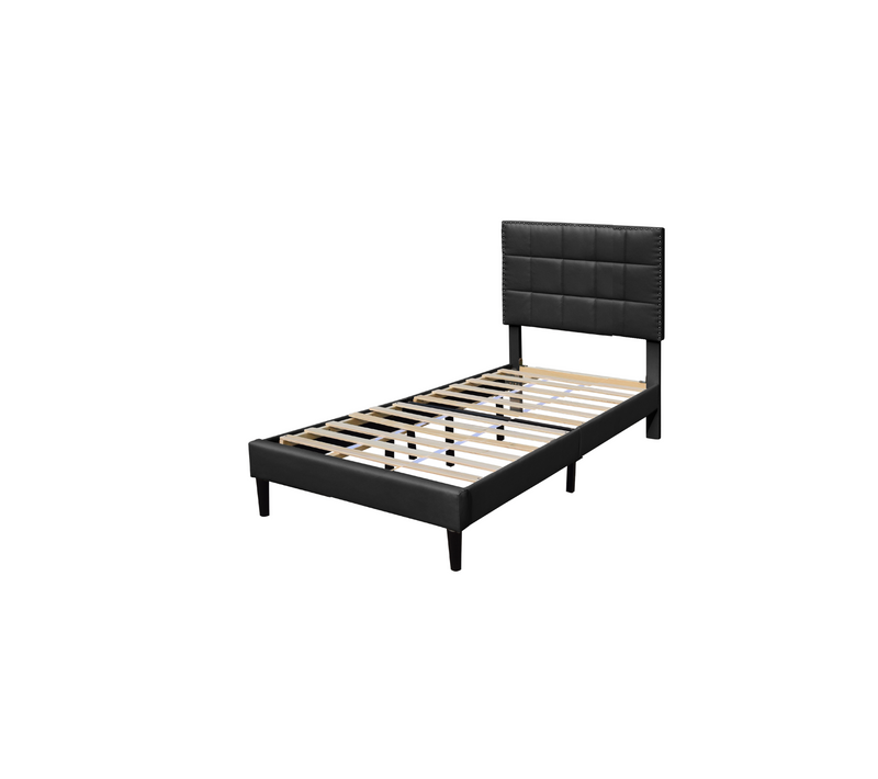 Lit Riley Pour Matelas 90x200-sommier+tête De Lit Capitonnee Couleur Noir+pieds En 16cm Pour Matelas