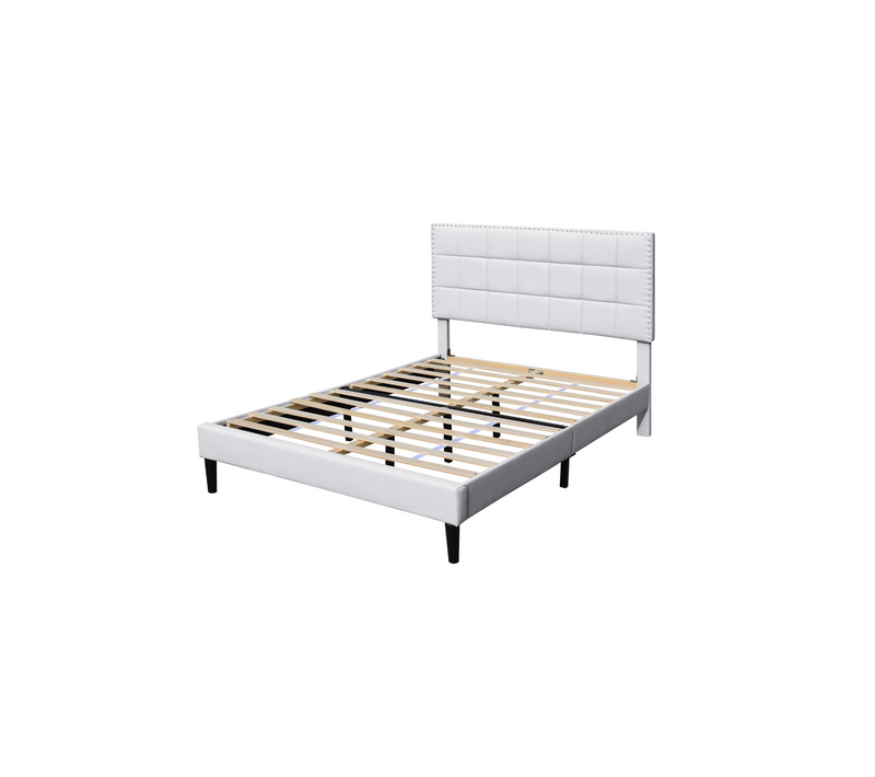 Lit Riley Pour Matelas 140x200-sommier+tête De Lit Capitonnee Couleur Blanc+pieds En 16cm Pour Matel