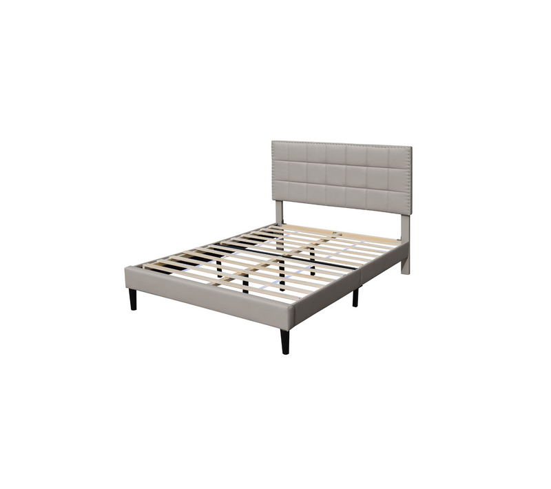 Lit Riley Pour Matelas 140x200-sommier+tête De Lit Capitonnee Couleur Gris+pieds En 16cm Pour Matela
