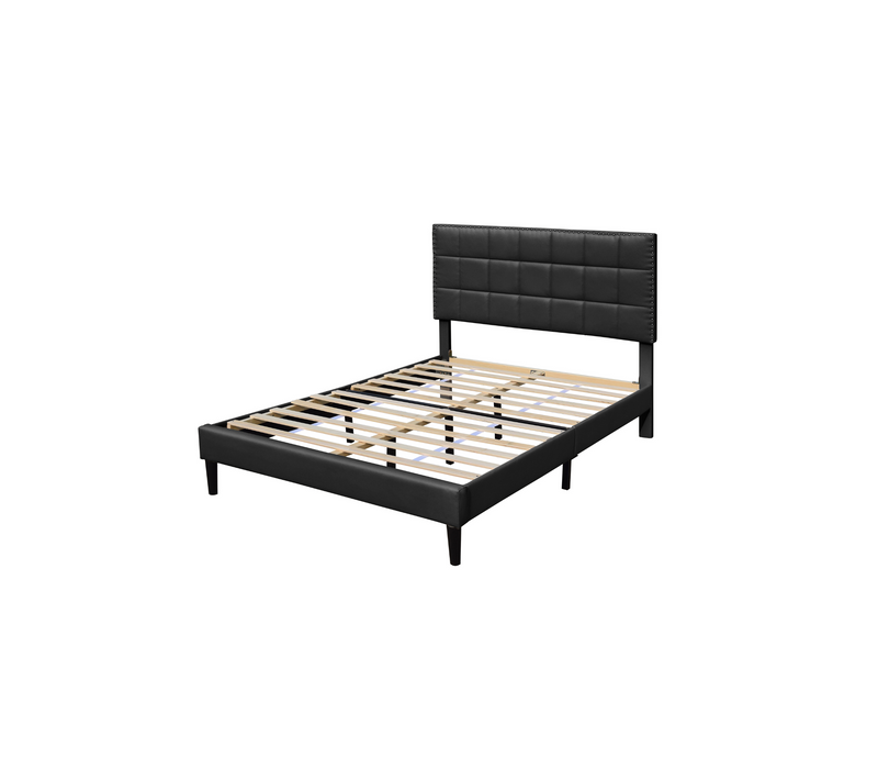 Lit Riley  140x200 - sommier + tête De Lit Capitonnée Couleur Noir + pieds En 16cm