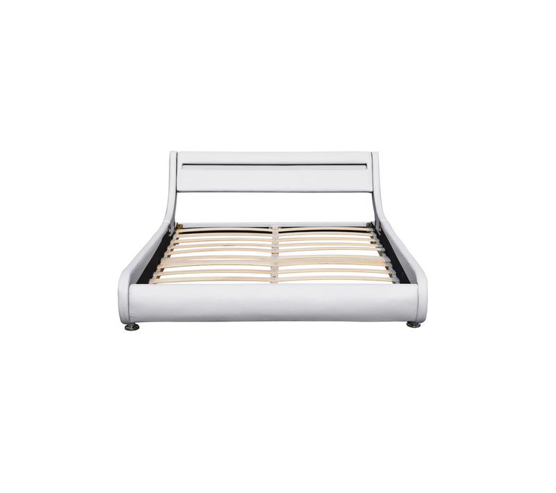 Lit Ava  160x200-sommier+tête De Lit Eclairage LED Incurve Couleur Blanc+pieds En 5cm -2x13lattes