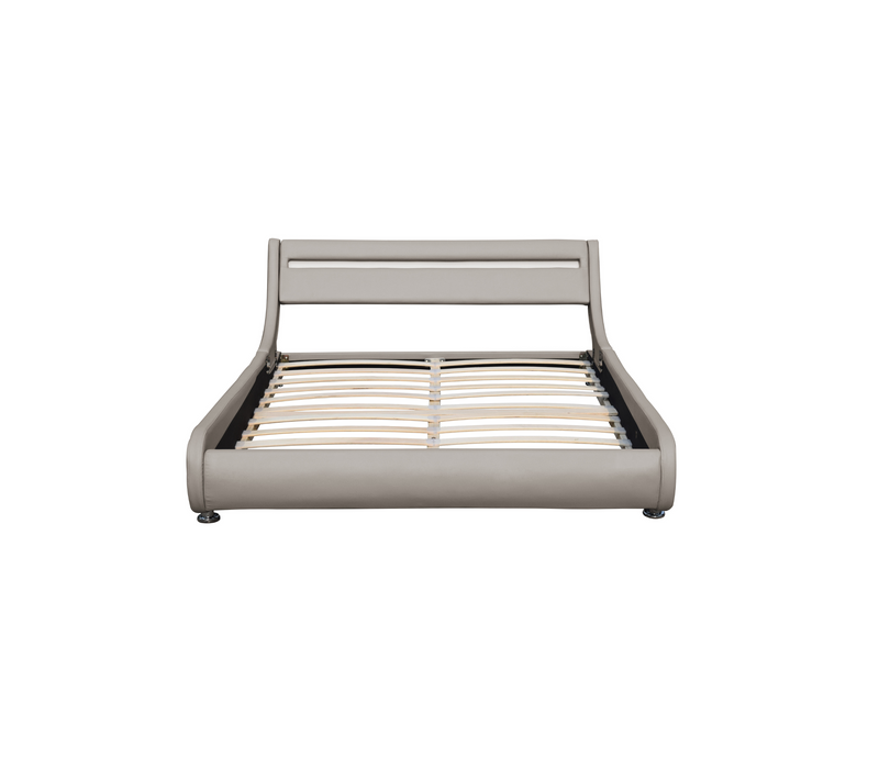 Lit Ava Pour Matelas 160x200-sommier+tête De Lit Eclairage LED Incurve Couleur Gris+pieds En 5cm Pou