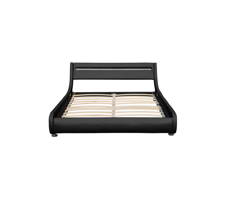 Lit Ava Pour Matelas 140x200-sommier+tête De Lit Eclairage LED Incurve Couleur Noir+pieds En 5cm Pou