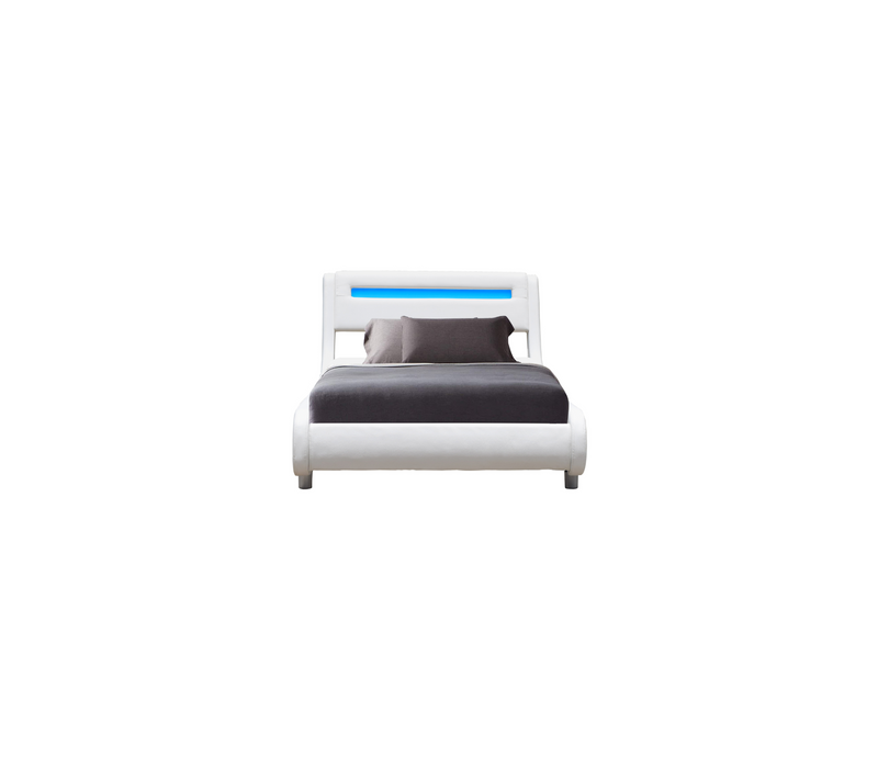 Lit Gina Pour Matelas 90x200 Sommier+tête De Lit Incurvee Couleur Blanc+pieds En 5 Cm 13 Lattes