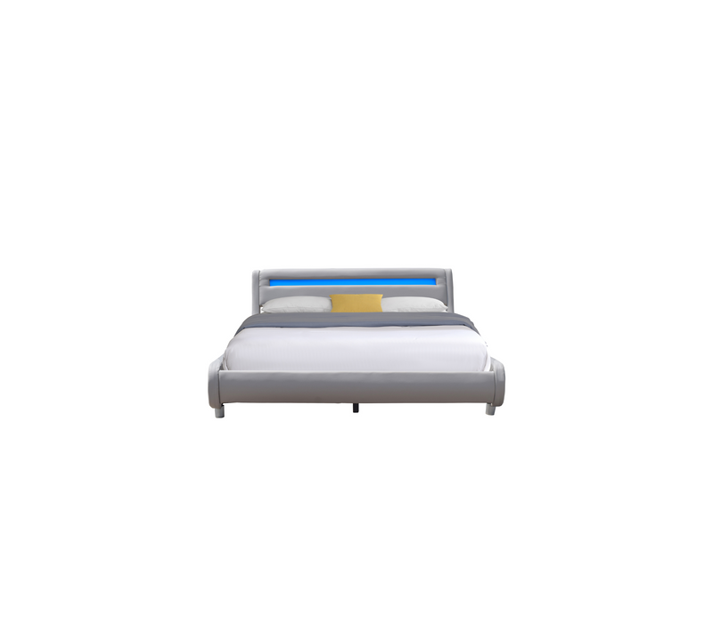 Lit Gina Pour Matelas 140x200 Sommier+tête De Lit Incurvee Couleur Gris+pieds En 5 Cm  I