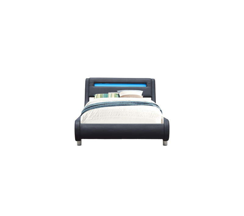 Lit Gina Pour Matelas 90x200 Sommier+tête De Lit Incurvee Couleur Noir+pieds En 5 Cm 13 Lattesi