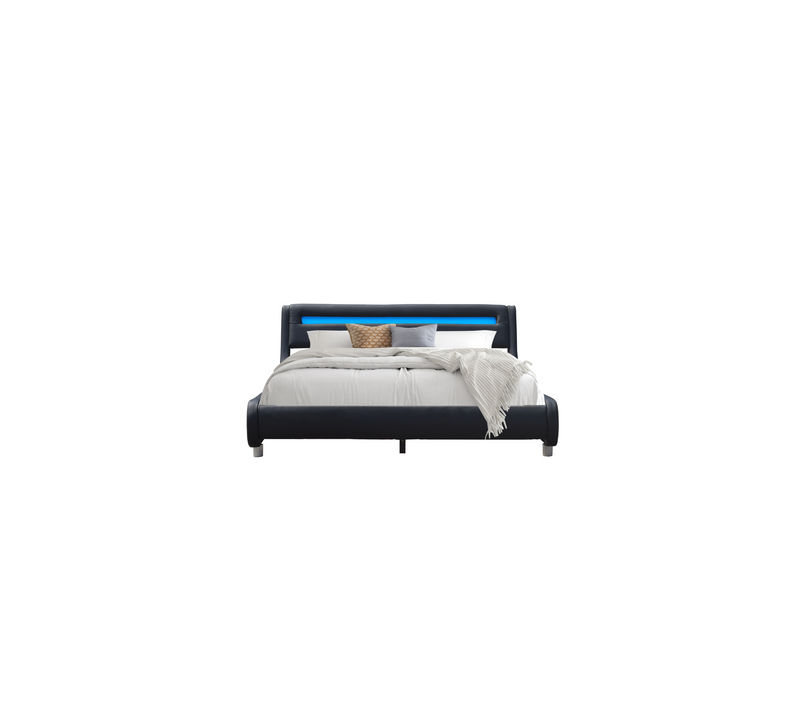 Lit Gina Pour Matelas 140x200 Sommier+tête De Lit Incurvee Couleur Noir+pieds En 5 Cm  I