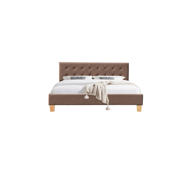 Frederic - Solide Et Confortable Lit Avec Sommier + Tête De Lit Capitonnee Couleur Marron