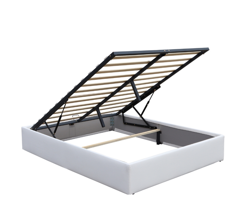 Lit Coffre Déhoussable Blanc 160x200 Cm Avec Pieds Et 14 Lattes, Montage Rapide, Revêtement Pvc