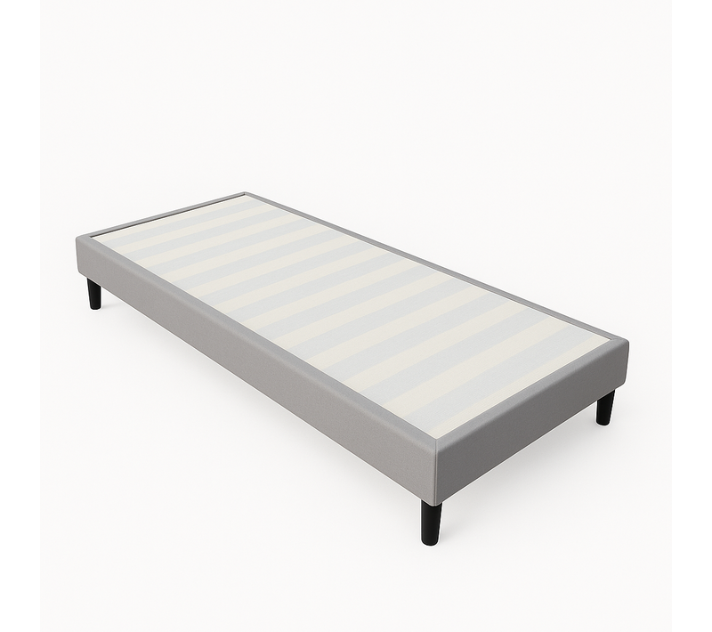 Sommier 90x200 Cm Déhoussable Gris Avec Pieds 20 Cm Et 13 Lattes Polyester Et Mousse Polyuréthane