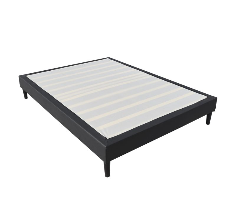 Sommier 120x190 Cm Déhoussable Noir Avec Pieds 20 Cm Et 13 Lattes - Opale Tissu 100% Polyester