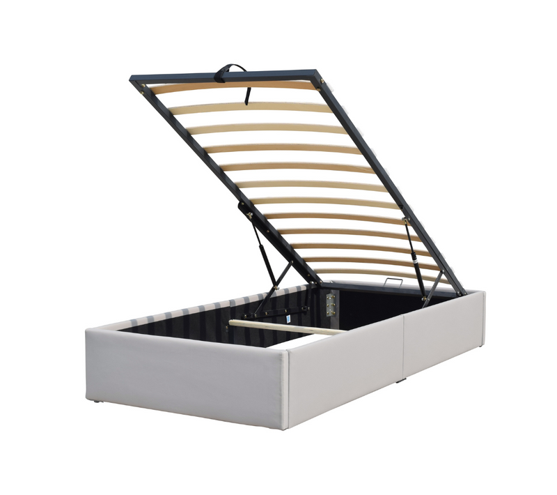 Lit Coffre Déhoussable Gris Loris 90x200 Avec Pieds, Montage Rapide, Revêtement Pvc