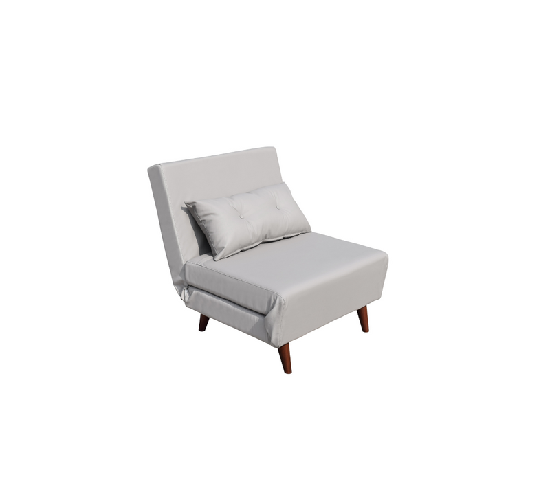 Fauteuil Convertible Lit 1 Place En Pu Gris Facile à Nettoyer 80x90x84 Cm Lit 80x190x28 Cm