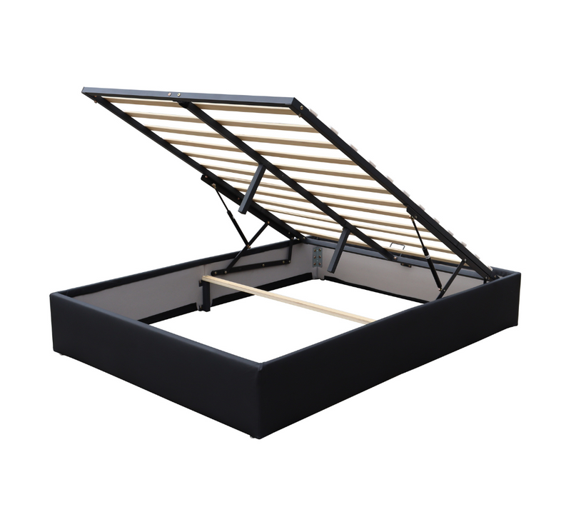 Lit Coffre Déhoussable 120x200 Cm - Noir - Avec Pieds-12 Lattes-revêtement Pvc Simili
