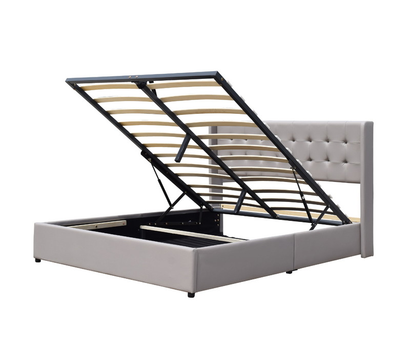 Lit Coffre Dehoussable 140x200 Cm Avec Tête De Lit Capitonnée-14 Lattes-revêtement Pvc