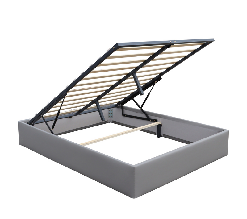 Lit Coffre Déhoussable Gris 120x200 Cm Avec 12 Lattes-revetement Pvc Simili