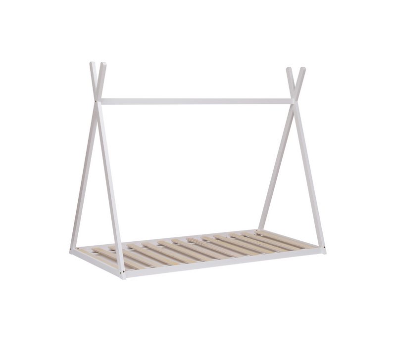 Lit Cabane Pin Massif 90x190 Cm Blanc, 10 Lattes Peuplier Contreplaqué - Alexandra