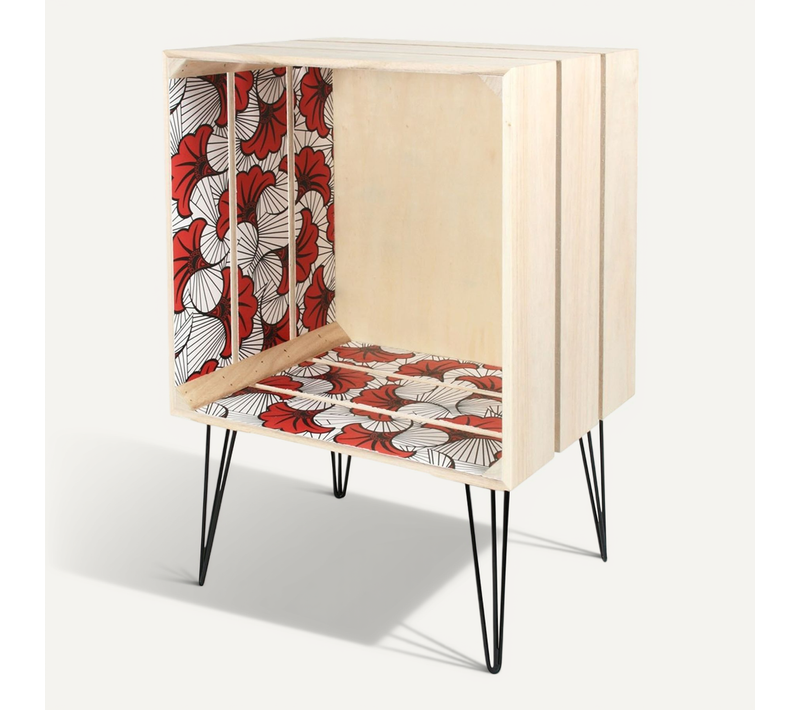 Bout De Canapé Ethnique En Bois Et Métal - L.40xh.60 Cm - Rouge