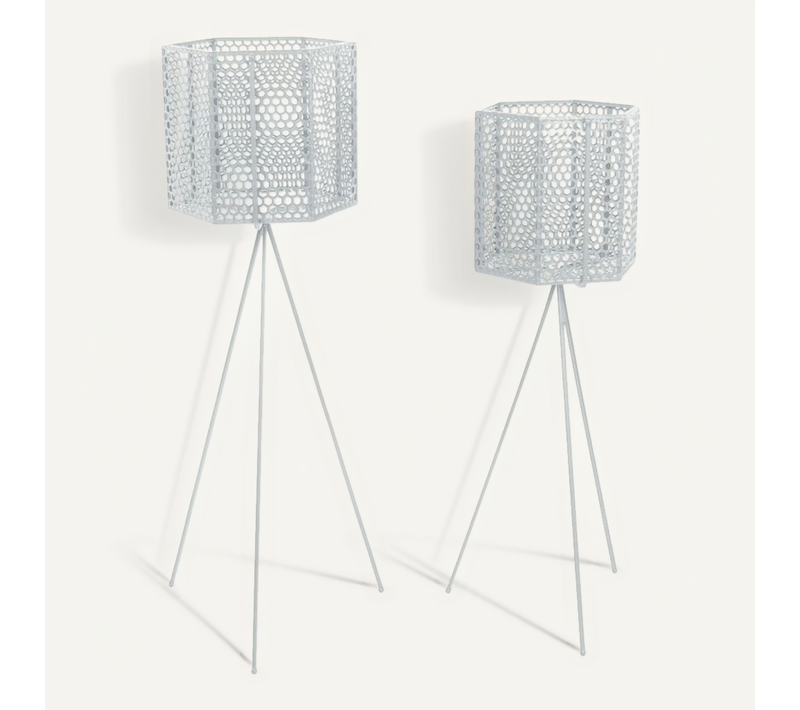 2 Cache-pots Sur Pieds En Métal Mesh - Blanc