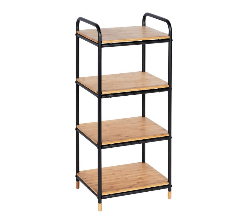 Etagère 4 Niveaux En Bambou Et Métal - Noir Et Beige