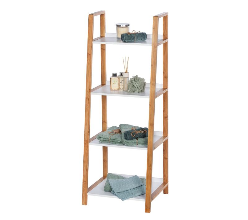 Etagère De Salle De Bain En Bambou Finja - L. 43 X H. 112 Cm - Blanc