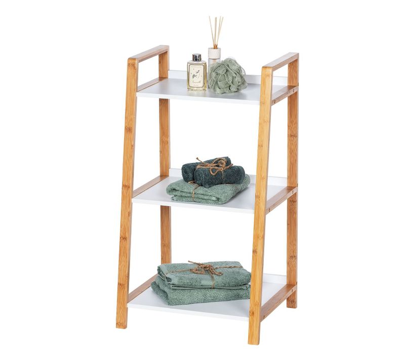 Etagère De Salle De Bain En Bambou Finja - L. 43 X H. 76 Cm - Blanc