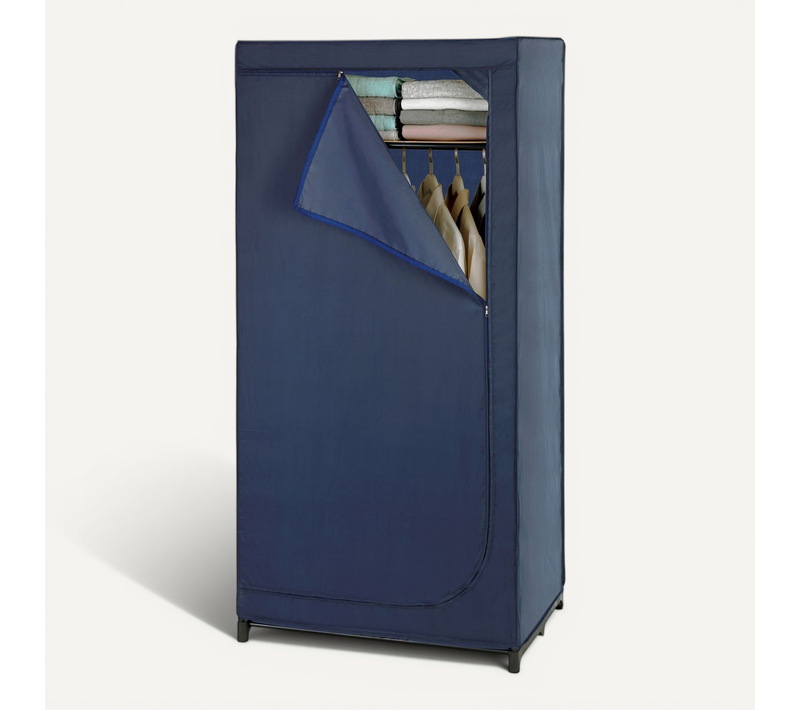 Armoire Penderie Tissu Business - L. 75 X H. 160 Cm - Bleu
