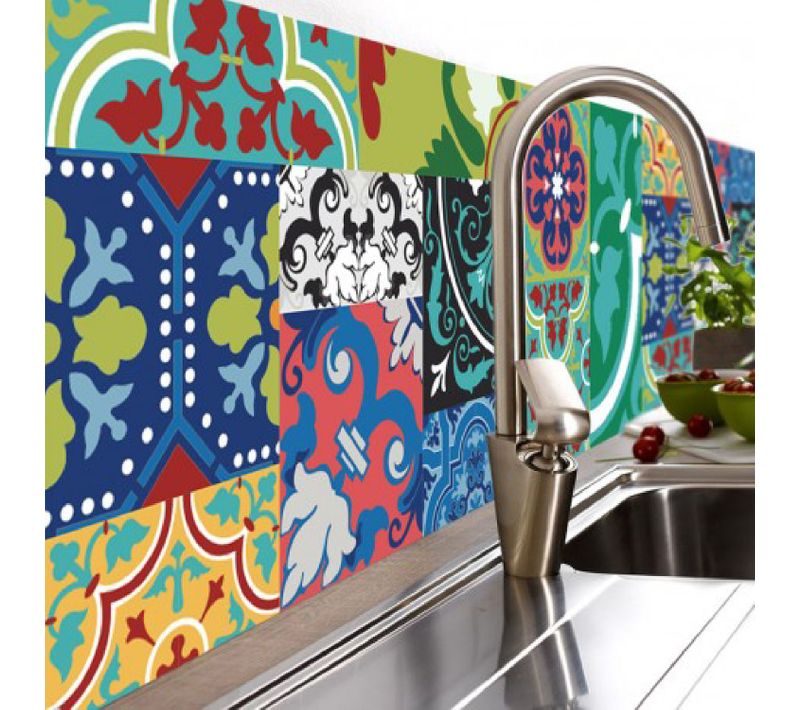 Crédence Adhésive Design En Pvc Jade - L. 200 X L. 40 Cm - Multicolore