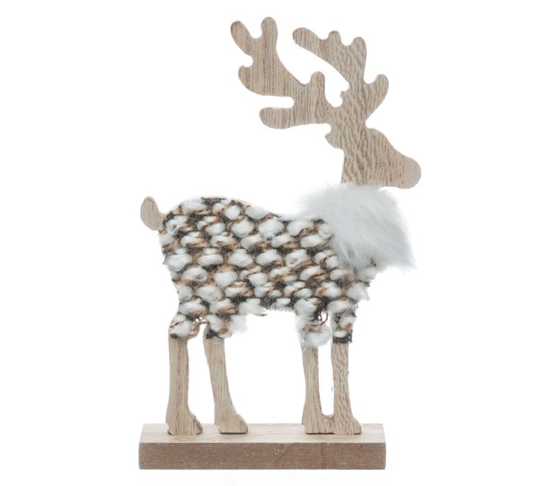 Décoration à Poser En Bois Renne Avec Fourrure - Marron