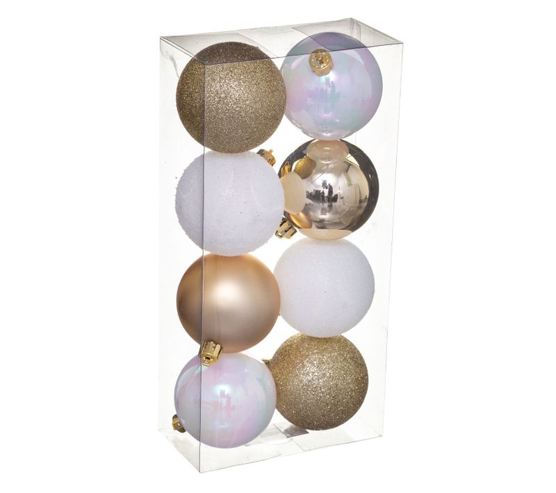 Kit De Décorations Pour Sapin De Noël - 8 Pièces - Doré Et Blanc