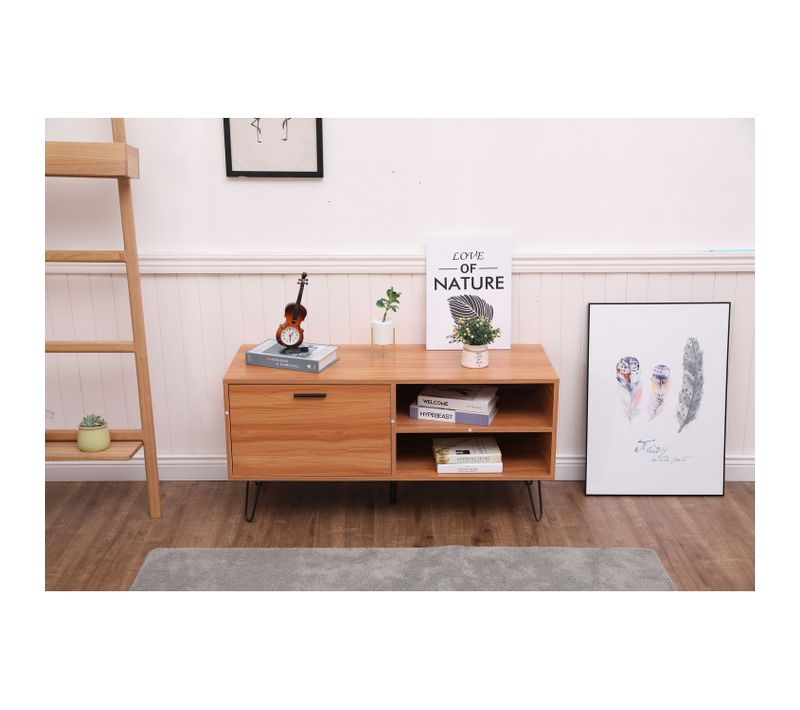 Table Basse Design Bois Et Métal Oleana - L. 110 X H. 53 Cm - Marron Et Bois