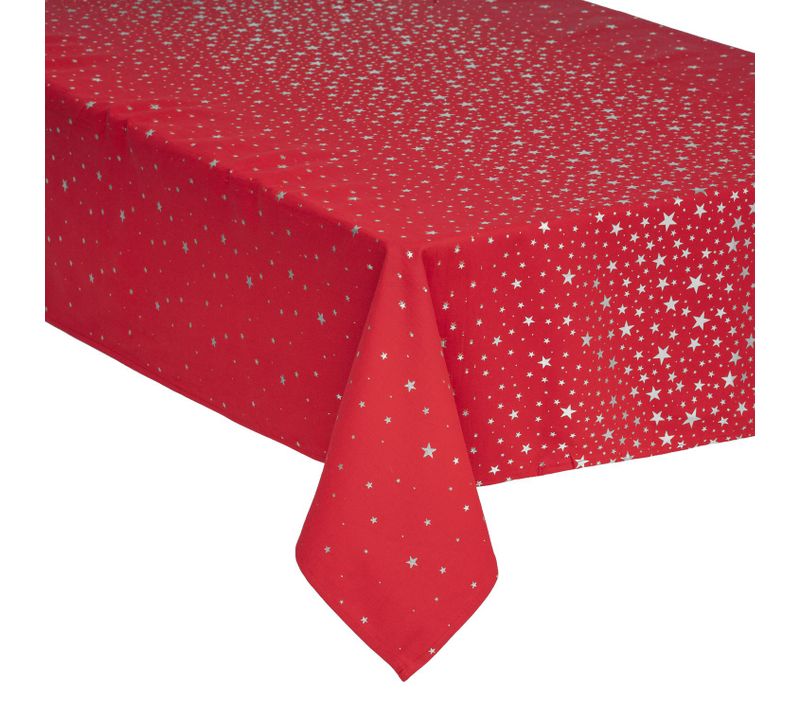 Nappe Design Étoiles De Noël - L. 240 X L. 140 Cm - Rouge Et Argent