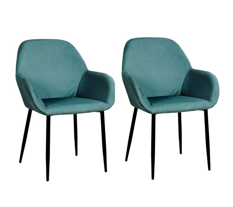 Lot De 2 Fauteuils De Table Giulia Effet Velours - Bleu Canard