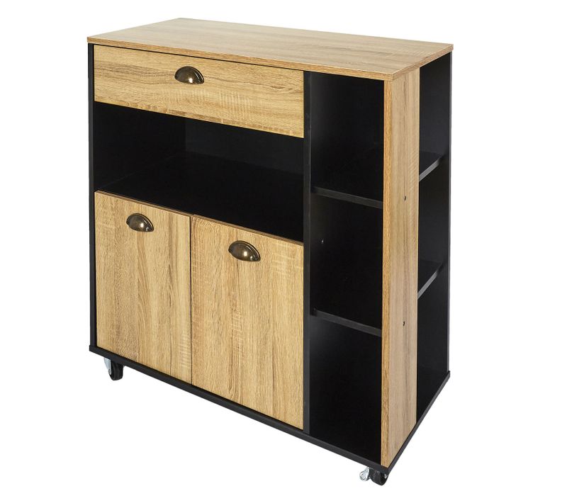 Desserte De Cuisine Sur Roulettes - Effet Bois Et Noir