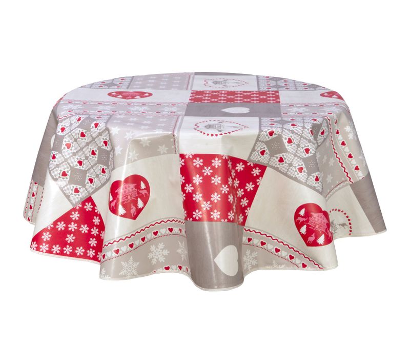 Nappe Ronde En Toile Cirée  Campagne Chalets - Diam. 135 Cm - Rouge