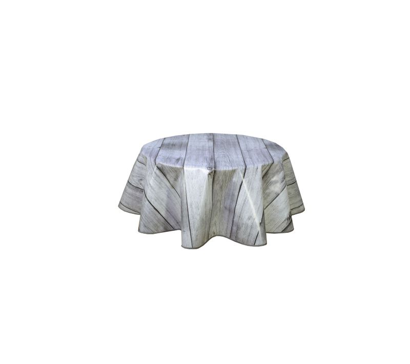Nappe Ronde En Toile Cirée Design Bois Planche - Diam. 135 Cm - Gris