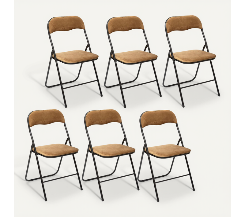 Lot De 6 Chaises Pliantes Effet Velours - Ocre Doré