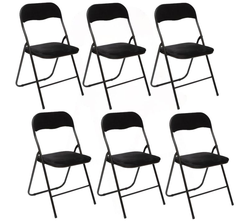 Lot De 6 Chaises Pliantes Effet Velours - Noir